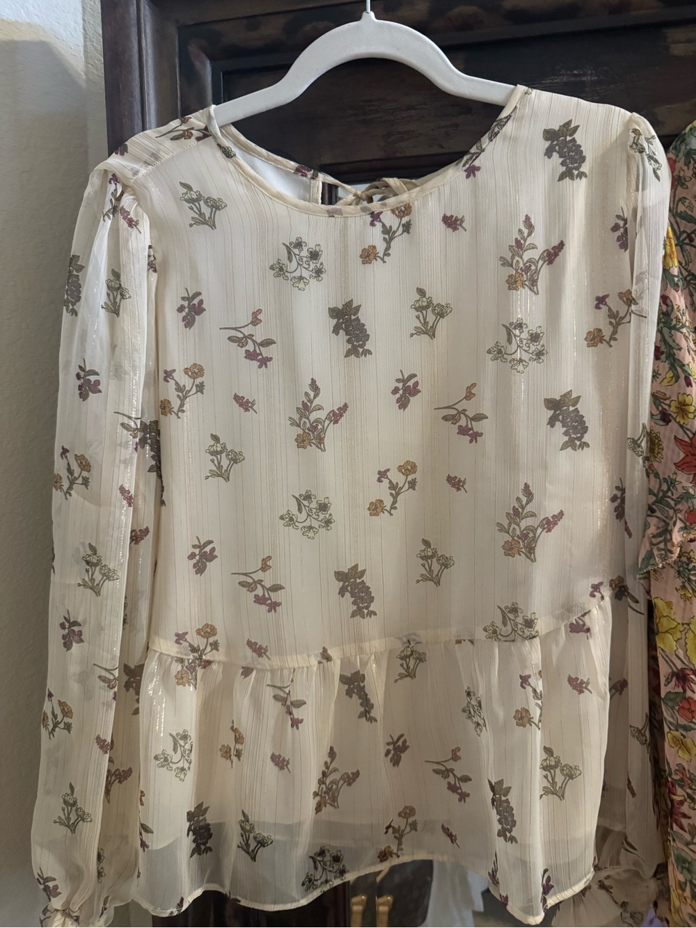 Ann Taylor Loft Floral Peplum Top - Cream w/ Gold Blouse - Medium- Fall